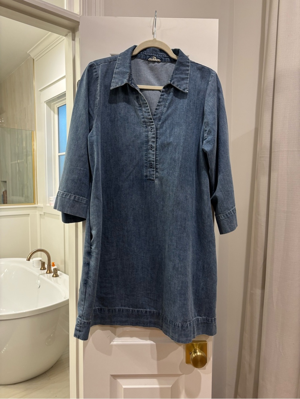 Joe Fresh Denim Midi Shirt Dress in Washed Blue